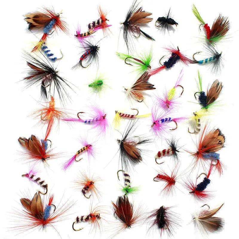 KKWEZVA 60pcs Lures Fly fishing Hooks Butter fly Insects Style Salmon Flies Trout Single Dry Fly Fishing Lure Fishing Tackle