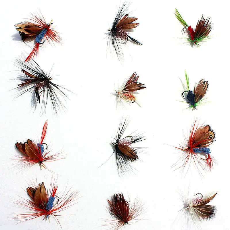 KKWEZVA 60pcs Lures Fly fishing Hooks Butter fly Insects Style Salmon Flies Trout Single Dry Fly Fishing Lure Fishing Tackle