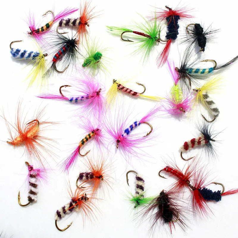 KKWEZVA 60pcs Lures Fly fishing Hooks Butter fly Insects Style Salmon Flies Trout Single Dry Fly Fishing Lure Fishing Tackle