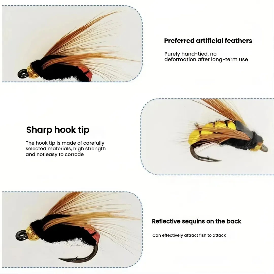 Flies Fly Fishing Lure 10/ 30/50Pcs Fishing Handmade Lures Assortment with Artificial Bait Hooks for Bass Trout Salmon
