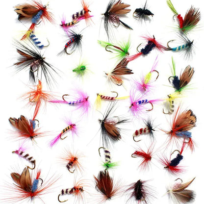 KKWEZVA 60pcs Lures Fly fishing Hooks  Butter fly Insects Style Salmon Flies Trout Single Dry Fly Fishing Lure Fishing Tackle