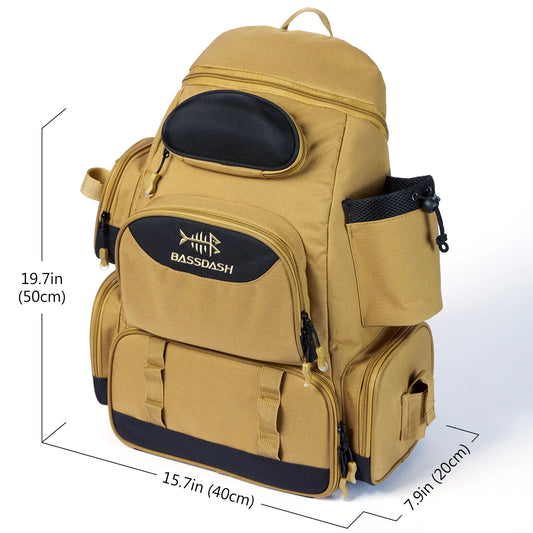Multifunctional Fishing Tackle Backpack Tactical Gear Bag Khaki-1