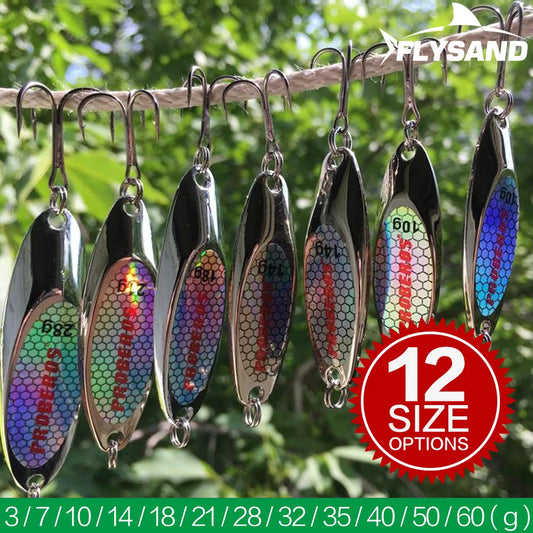 FLYSAND Hard Bait Silver Spoon Jigging Lure Metal Hooks Tackle Casting Blade Spinner Trolling Spoons Spinner Fishing Lures Bait
