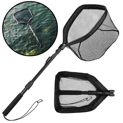 Floating Fishing Net Foldable Landing Net Easy Catch&Release with Telescopic Pole Rubber Coated Fish Net for Saltwater Freshwate