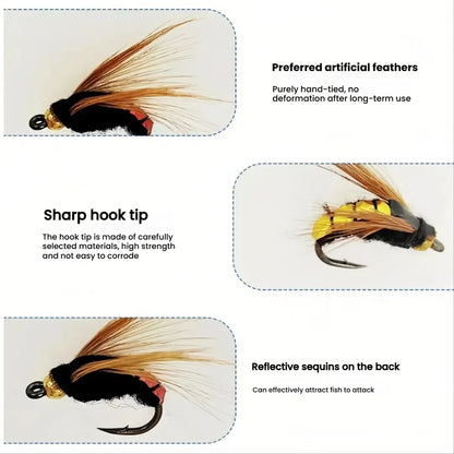 Flies Fly Fishing Lure 10/ 30/50Pcs Fishing Handmade Lures Assortment with Artificial Bait Hooks for Bass Trout Salmon